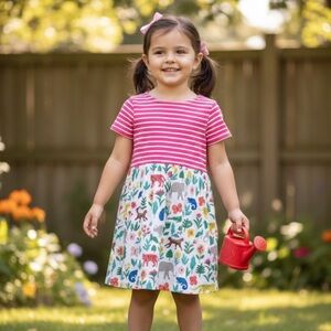 Mini Boden Pink Nautical Stripes Animal Cotton Dress